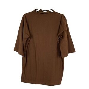 Bryn Walker Organic Bamboo Cotton Shirt Mock Neck Brown Lagenlook Capsule Size S